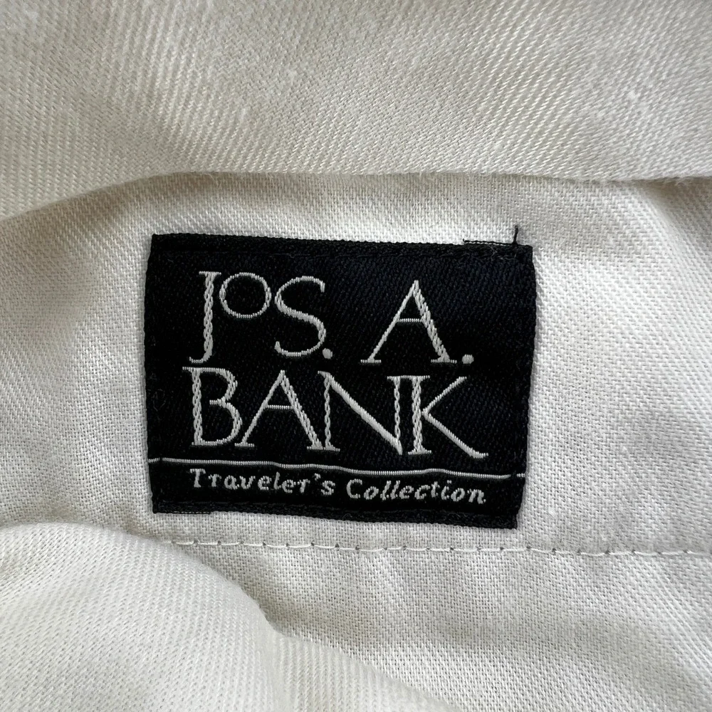 Jos A Bank Travelers Collection Mens 38x30 Beige 100% Linen Pleated Pants Cuffed